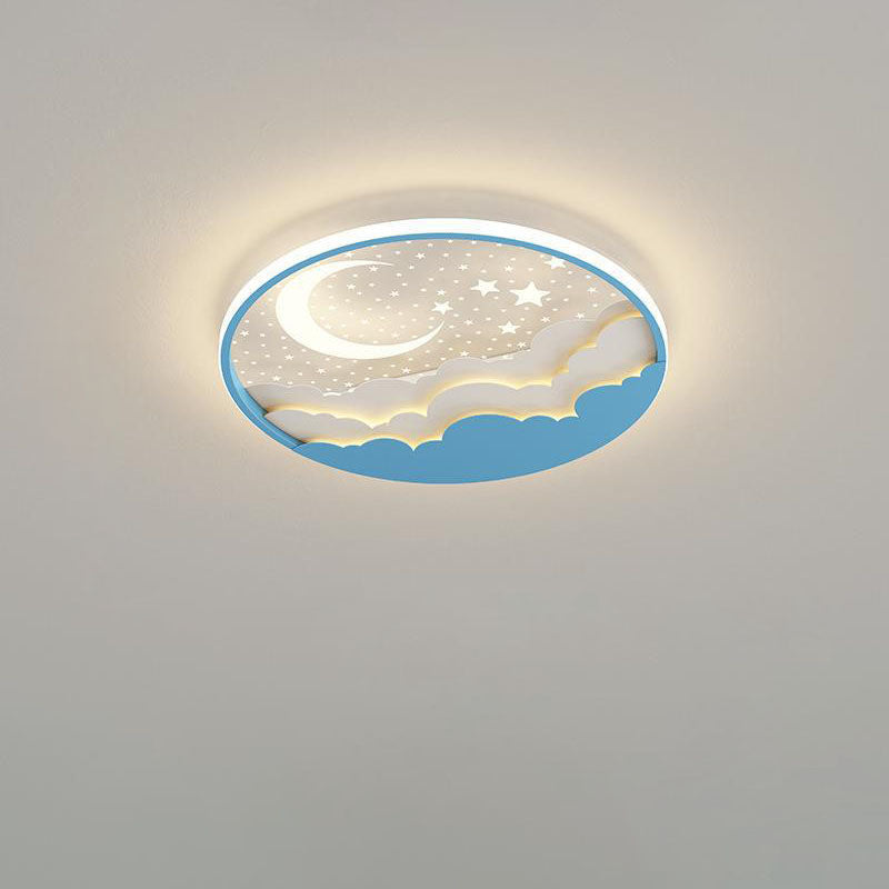 Contemporary Creative Cartoon Stars Moon Acrylic LED Kids Flush Mount Ceiling Light For Living Room