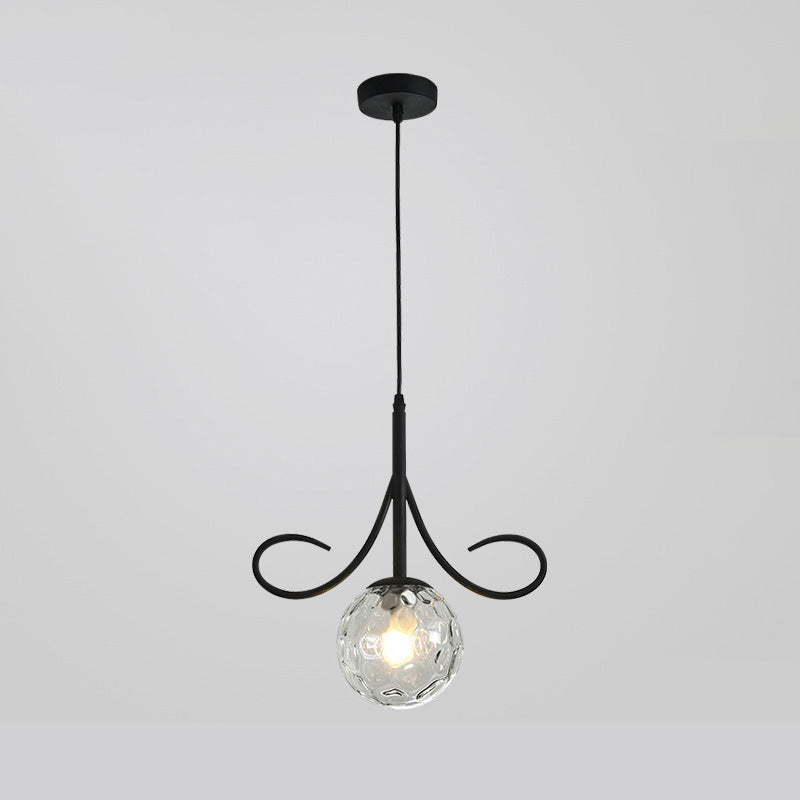 Modern Luxury Glass Ball Shade Arc Iron 1-Light Pendant Light For Living Room