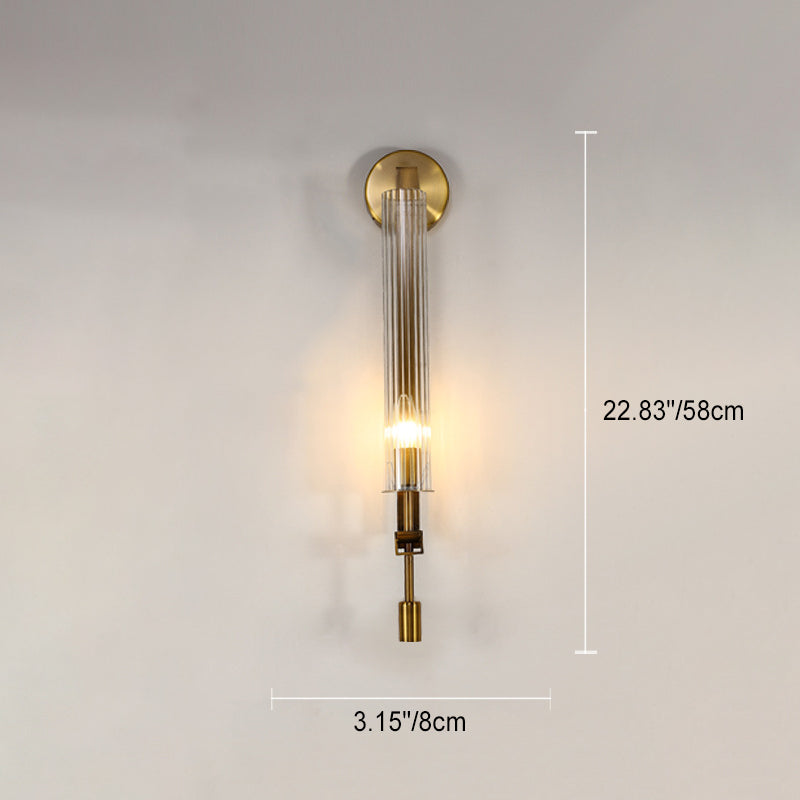 Contemporary Simplicity Hardware Ribbed Glass Column 1-Light Wall Sconce Lamp For Living Room