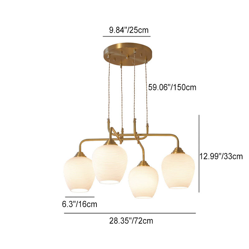 Modern Transitional Round Cup All Brass Glass 4-Light Chandelier For Living Room