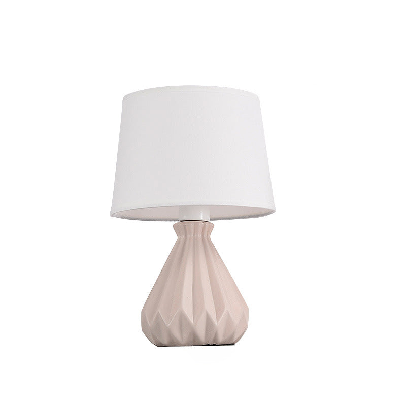 Modern Minimalist Cylindrical Cone Ceramic Fabric 1-Light Table Lamp For Bedroom