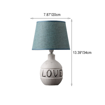 Modern Minimalist Round Ceramic Base Fabric 1-Light Table Lamp For Bedroom