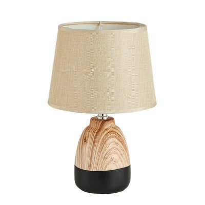 Modern Minimalist Wood Grain Fabric Ceramic 1-Light Table Lamp