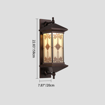 Traditional Chinese Aluminum Square Chinese Knot Pattern LED Waterproof Solar Wall Sconce Lamp For Outdoor Patio