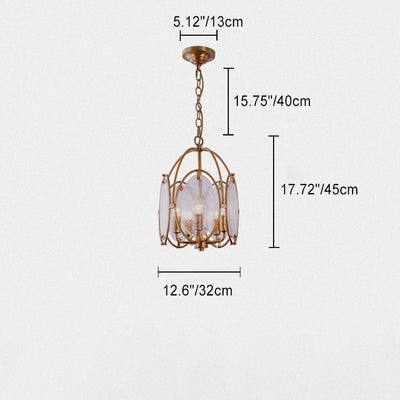 Traditional European Birdcage Dome Copper Glass 5/7 Light Chandelier For Bedroom