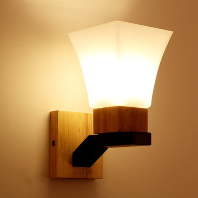 Nordic Modern Minimalist Quadrangular Solid Wood Iron Glass 1-Light Wall Sconce Lamp