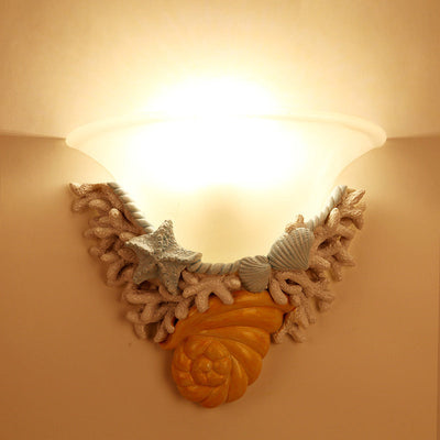 Contemporary Creative Resin Starfish Decorative Trumpet Glass Shade 1-Light Wall Sconce Lamp For Bedroom