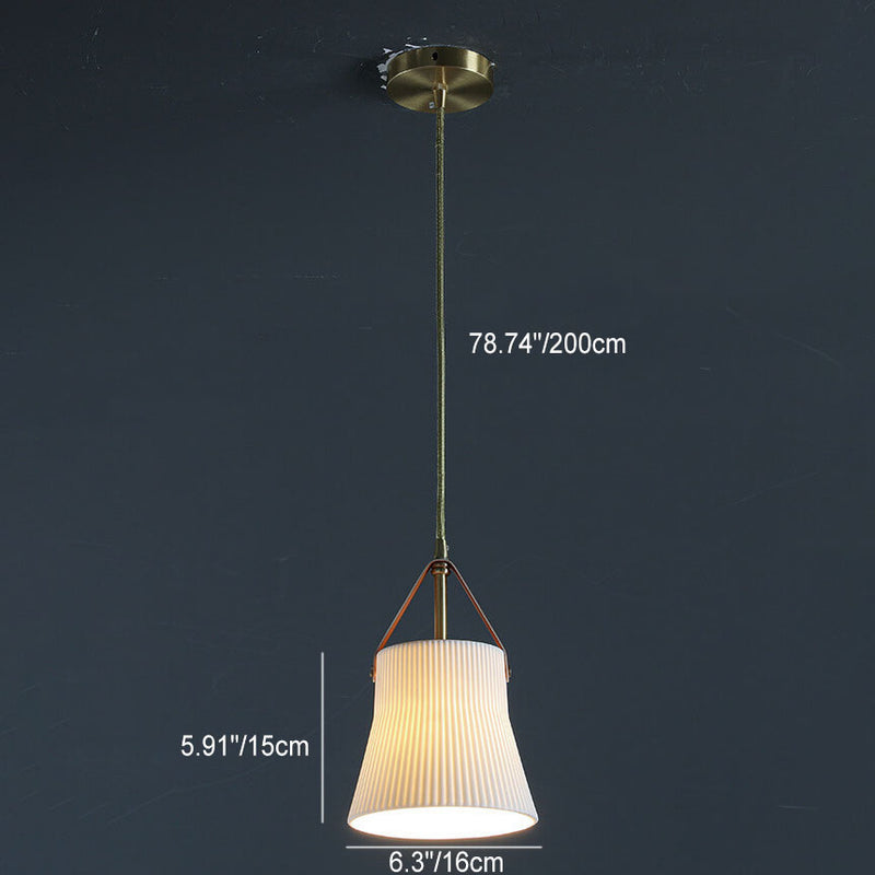 Japanese Light Luxury Ceramic Copper Round Mouth 1-Light Pendant Light