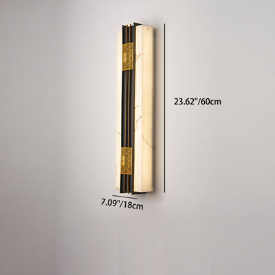 Traditional Chinese Rectangular Cloud Stainless Steel Faux Marble LED Wall Sconce Lamp For Garden