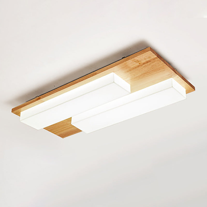 Traditional Japanese Acrylic Rectangular Block Combination Wood LED Flush Mount Ceiling Light For Bedroom