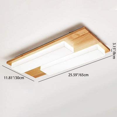 Traditional Japanese Acrylic Rectangular Block Combination Wood LED Flush Mount Ceiling Light For Bedroom