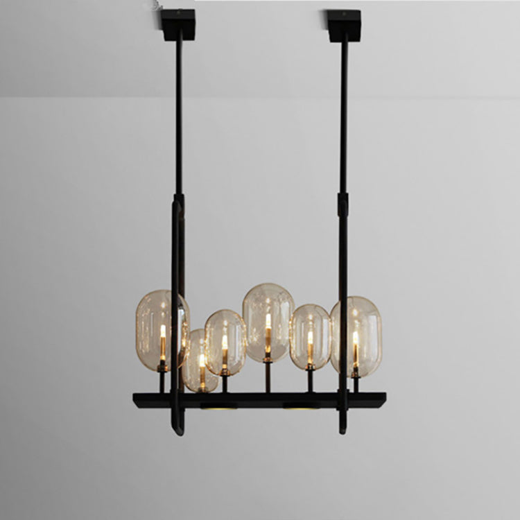 Contemporary Creative Rectangle Orb Iron Hardware Glass 6-Light LED Island Light Chandelier For Living Room