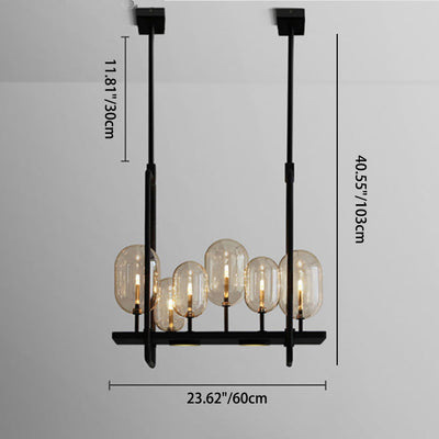 Contemporary Creative Rectangle Orb Iron Hardware Glass 6-Light LED Island Light Chandelier For Living Room