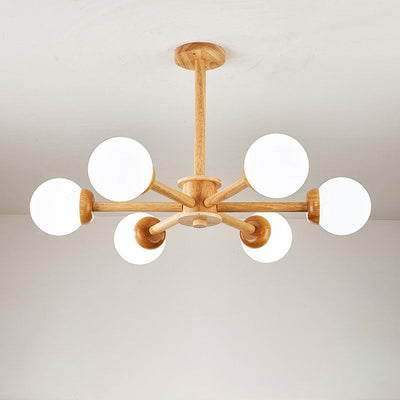 Modern Mid-century Rubberwood Branch Frame Glass Magic Bean 6/8/12-Light Chandelier For Bedroom