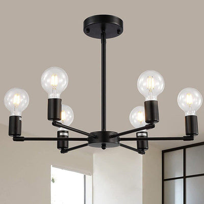 Modern Minimalist Branch Round Iron 6-Light Chandelier For Living Room