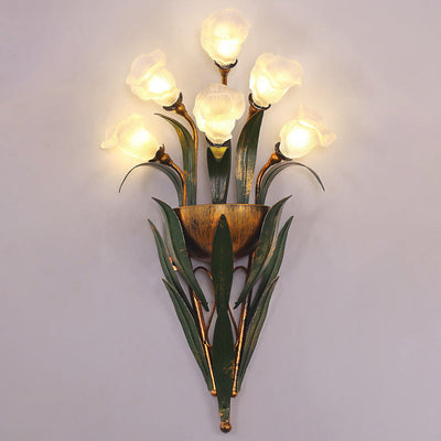 Contemporary Creative Tulip Frosted Glass Shade Iron Frame 6-Light Wall Sconce Lamp For Living Room