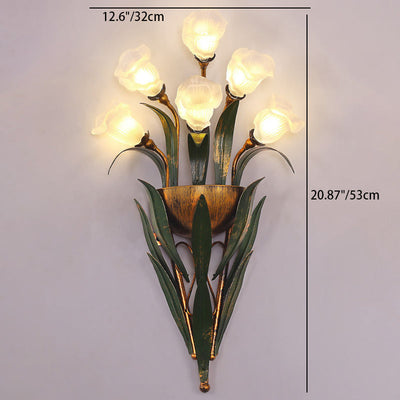 Contemporary Creative Tulip Frosted Glass Shade Iron Frame 6-Light Wall Sconce Lamp For Living Room