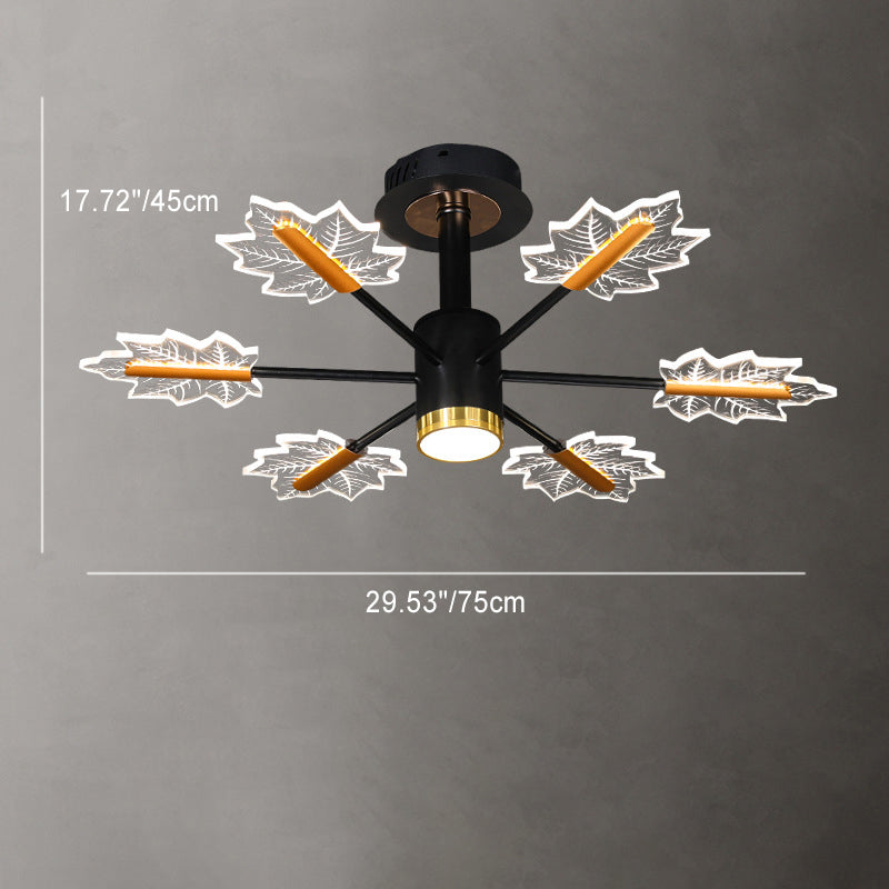 Modern Minimalist Branch Maple Leaf Iron Acrylic LED Chandelier For Living Room