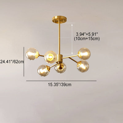 Modern Mid-century Brass Frame Molecular Glass Ball Shade 6/9/12/15-Light Chandelier For Living Room