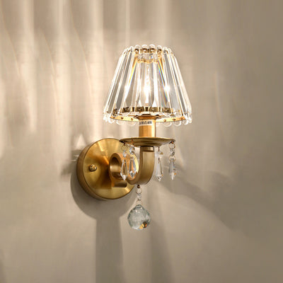 Contemporary Luxury Golden Finish Frame Crystal Shade 1-Light Wall Sconce Lamp For Living Room