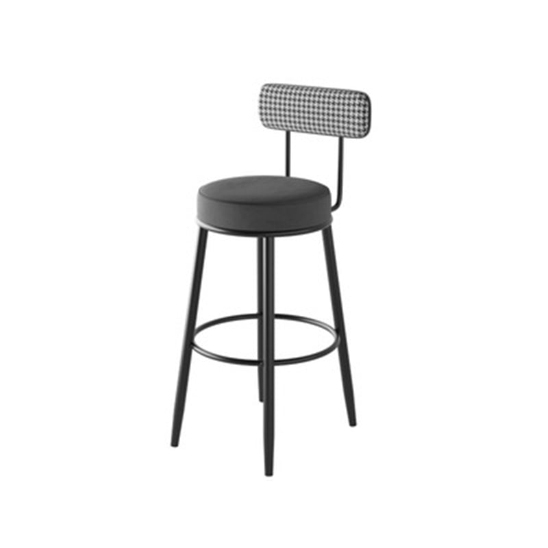 Contemporary Nordic Round Cotton Linen Upholstered Bar Stool Backrest Footrest For Dining Room