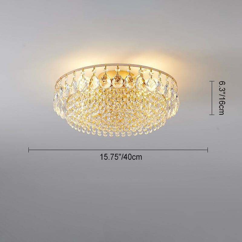 Modern Luxury Circle Iron Crystal 4/6/8/10 Light Flush Mount Ceiling Light For Living Room