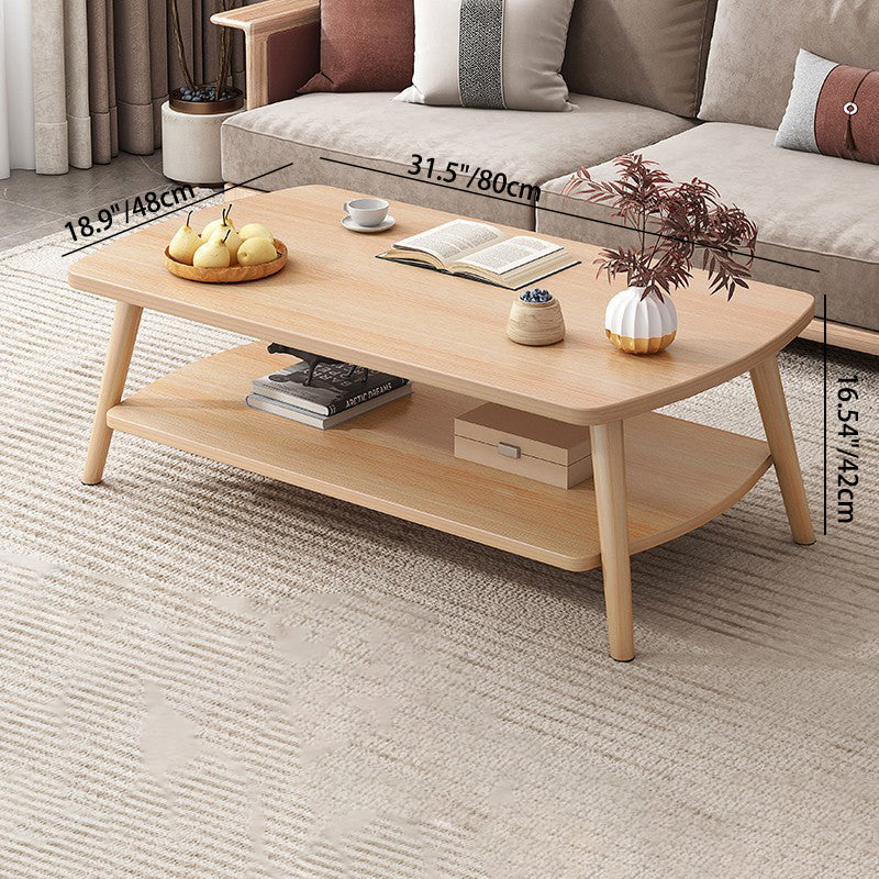 Modern Minimalist Rectangular Density Plate Wood Coffee Table 2-Tier For Living Room