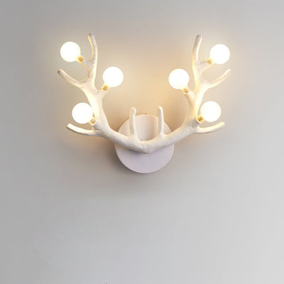 Contemporary Creative Resin Antler Branch Glass Shade 6-Light Wall Sconce Lamp For Bedroom