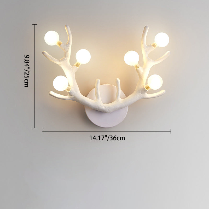 Contemporary Creative Resin Antler Branch Glass Shade 6-Light Wall Sconce Lamp For Bedroom