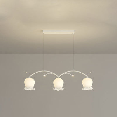 Contemporary Simplicity Flower Glass Shade Arc Iron Strip 3/4-Light Island Light Chandelier For Bedroom