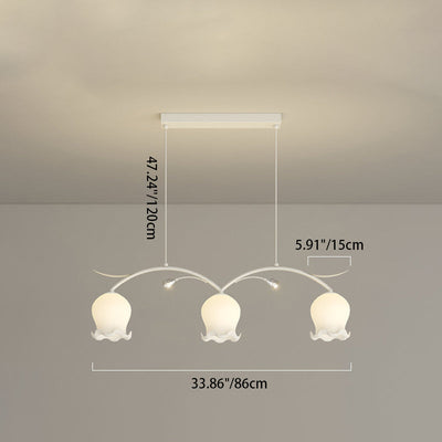 Contemporary Simplicity Flower Glass Shade Arc Iron Strip 3/4-Light Island Light Chandelier For Bedroom