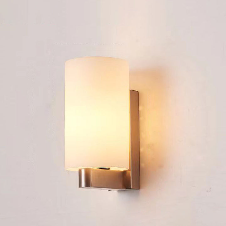 Modern Minimalist Iron Glass Cylinder 1-Light Wall Sconce Lamp For Hallway