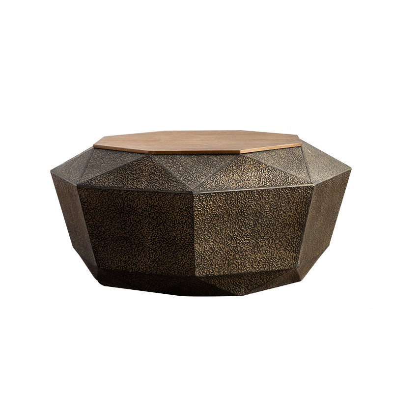 Contemporary Retro Polygon Geometrical Iron Pine Wood Coffee Table 1-Shelf For Living Room