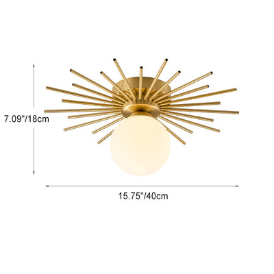 Contemporary Creative Round Copper Glass Semi-Flush Mount Ceiling Light For Living Room