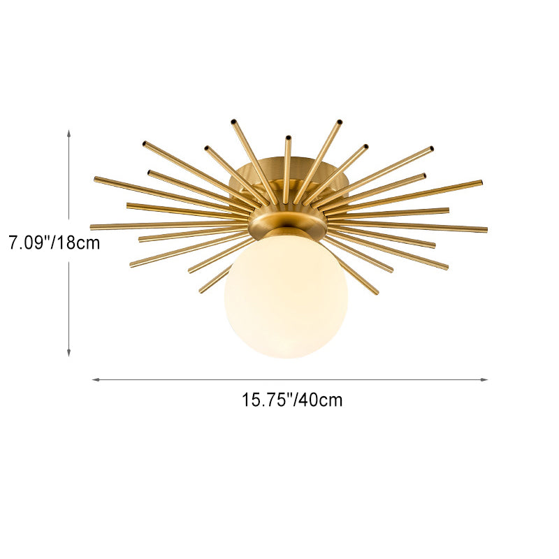 Contemporary Creative Round Copper Glass Semi-Flush Mount Ceiling Light For Living Room