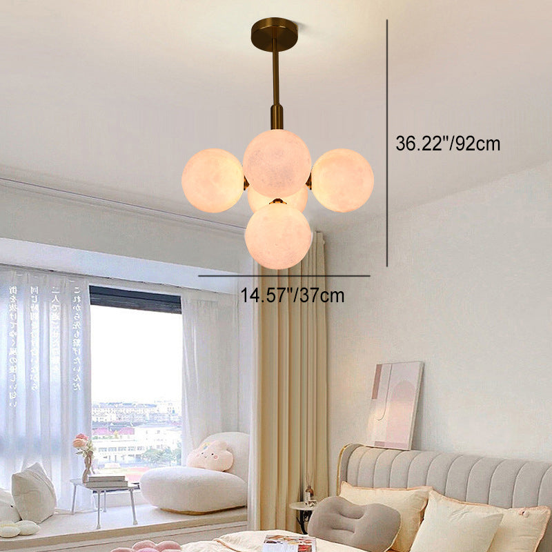 Contemporary Creative Moon Orb Iron PLA 5/13 Light Chandelier For Living Room