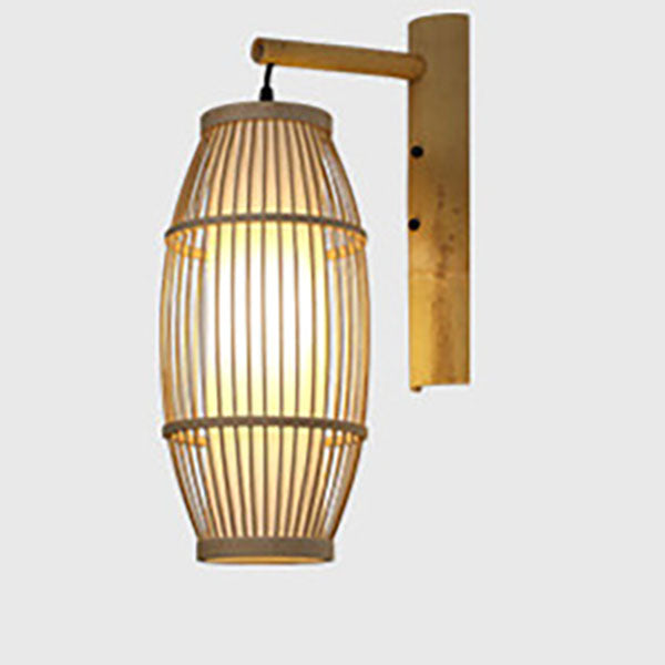 Traditional Chinese Weaving Bamboo Cage Shape 1-Light Wall Sconce Lamp For Living Room