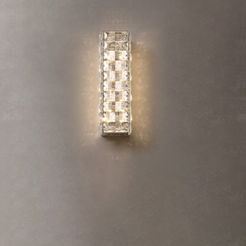 Modern Luxury Rectangle Stainless Steel Crystal LED Wall Sconce Lamp For Bedroom