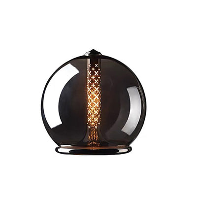 Modern Minimalist Geometric Smokey Gray Glass Hardware LED Table Lamp For Home Office