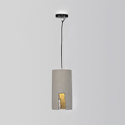 Contemporary Industrial Iron Cement Cylinder Skeletonized Split 1-Light Pendant Light For Dining Room