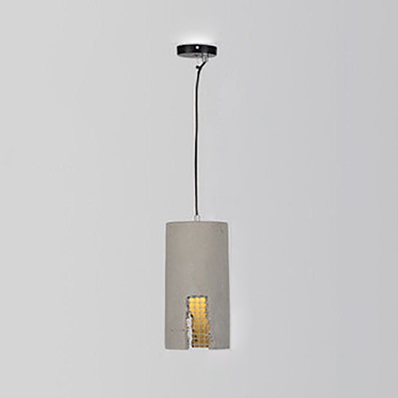 Contemporary Industrial Iron Cement Cylinder Skeletonized Split 1-Light Pendant Light For Dining Room