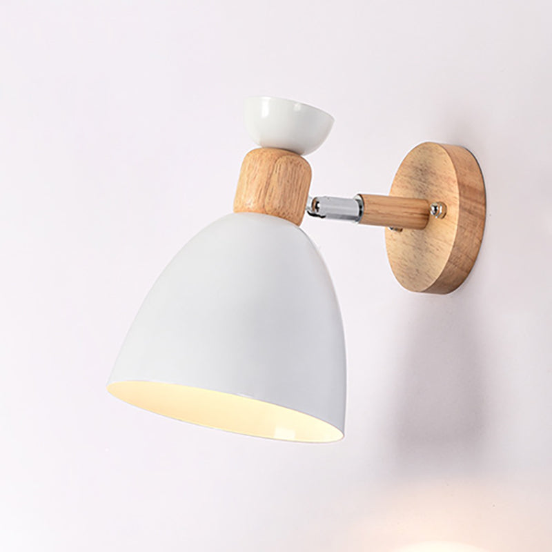 Modern Minimalist Round Horn Aluminum Wood 1-Light Wall Sconce Lamp For Bedroom