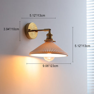 Traditional Japanese Brass Copper Ceramic Conic Cylinder Semicircular Strip Ball 1-Light Wall Sconce Lamp For Bedside