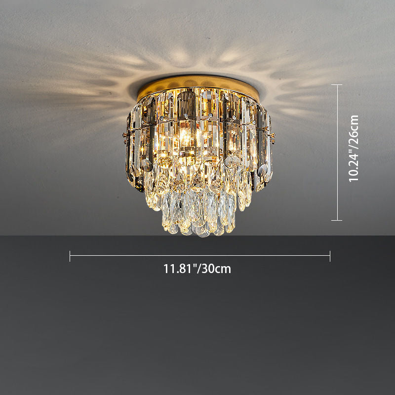 Modern Luxury Art Deco Round Crystal Gold 3-Light Flush Mount Ceiling Light For Hallway