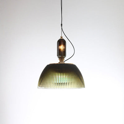 Contemporary Nordic Ribbed Glass Bowl-Shaped 2-Light Pendant Light For Living Room