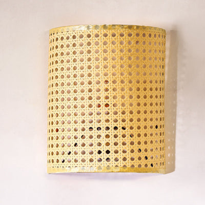 Traditional Japanese Rattan Semi-Cylinder 1-Light Wall Sconce Lamp For Living Room