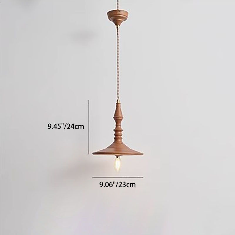 Traditional Japanese Cone Copper Solid Wood 1-Light Pendant Light For Bedroom