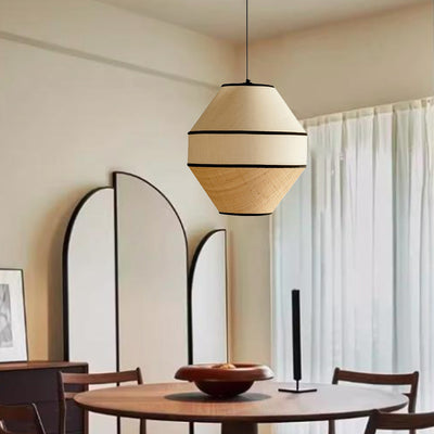 Traditional Japanese Cylinder Conic Trapezoidal Iron Fabric 1-Light Pendant Light For Dining Room