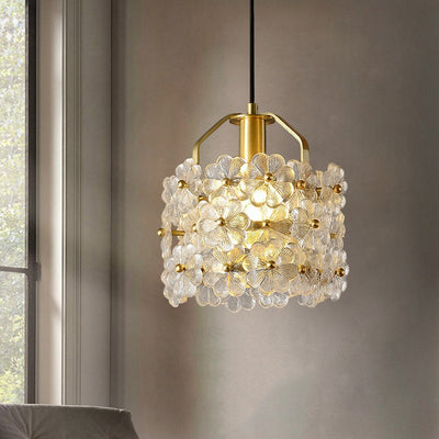 Modern Luxury Flower Copper Crystal 1-Light Pendant Light For Bedroom