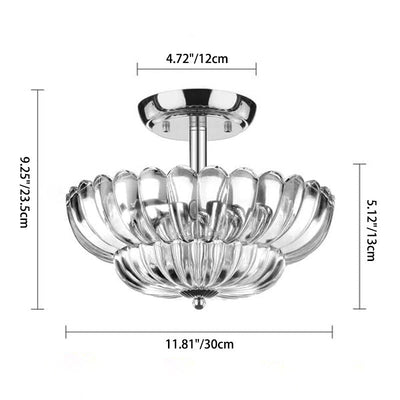 Contemporary Scandinavian Umbrella Iron Acrylic 3-Light Semi-Flush Mount Ceiling Light For Living Room